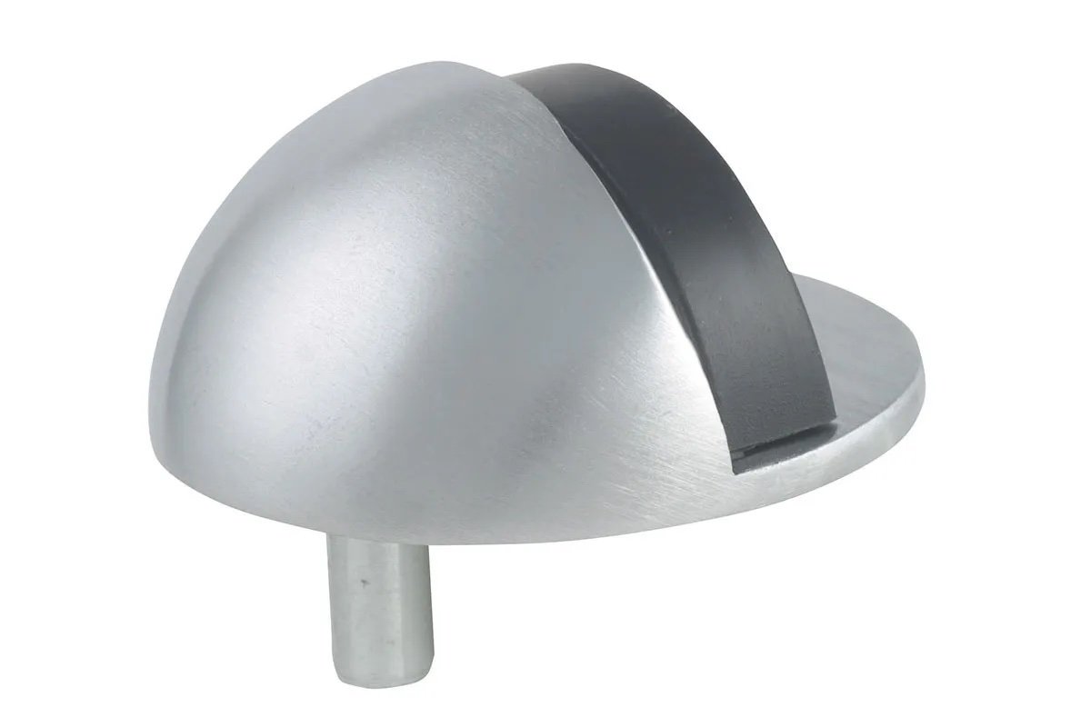 Brass Floor-Mounted Door Stopper with Rubber Tip - Matte Chrome